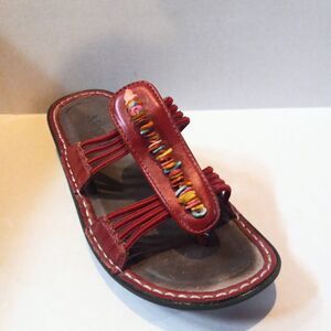 Alegria PISA Slip On Sandals-Sz 37/7-Puka Shells-Elastic Side Straps-Mini Rocker